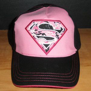 NEW SUPERGIRL BASEBALL CAP, HAT BLACK LOGO "S" PINK BACKGROUND